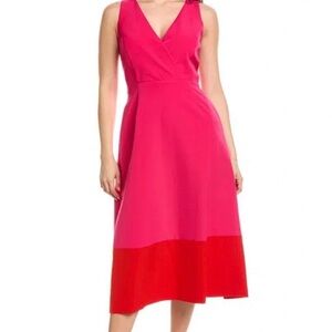 Anne Klein Bright Fuchsia & Red Color Block Dress with Pockets
